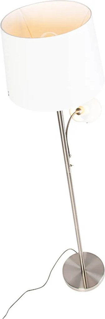 Smart vloerlamp staal met witte kap incl. Wifi A60 en E14 - Retro