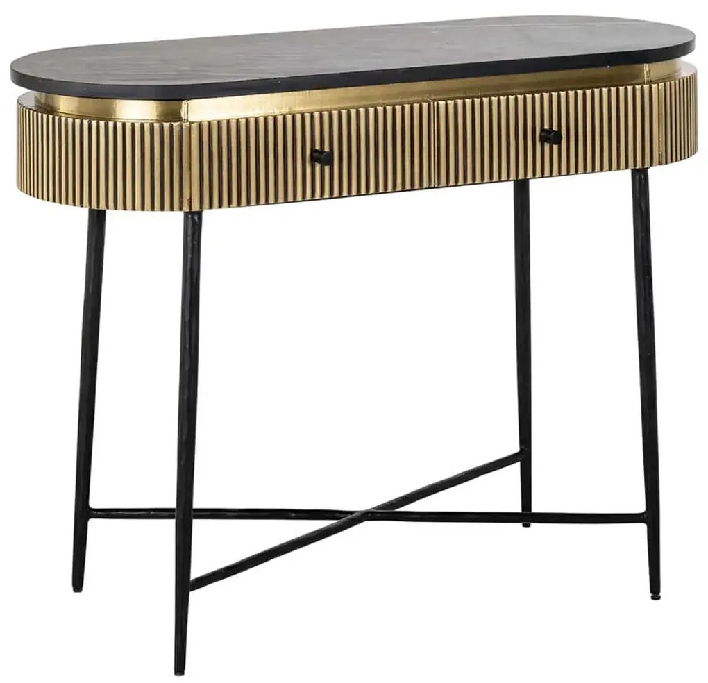 Richmond Interiors Ironville Ovale Sidetable Goud Met Ribbels - 100 X 40cm.