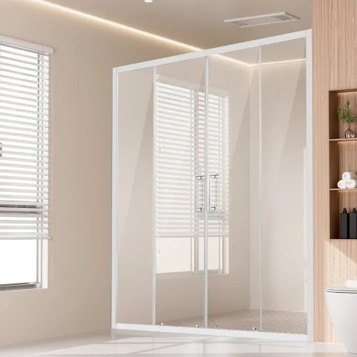 VEVOR semi-frameloze douchedeur schuifdeur douchecabine 1469-1499 x 1778 mm dubbele glazen schuifdeur met (6 mm) helder gehard glas, waterdicht en vlekbestendig, met roestvrijstalen beslag