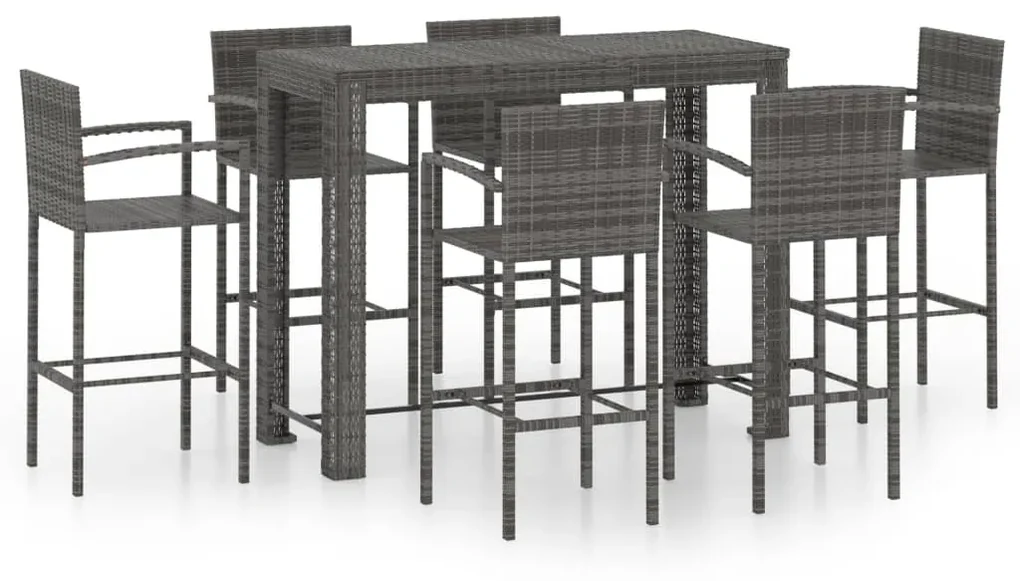 vidaXL 7-delige Tuinbarset met armleuningen poly rattan grijs