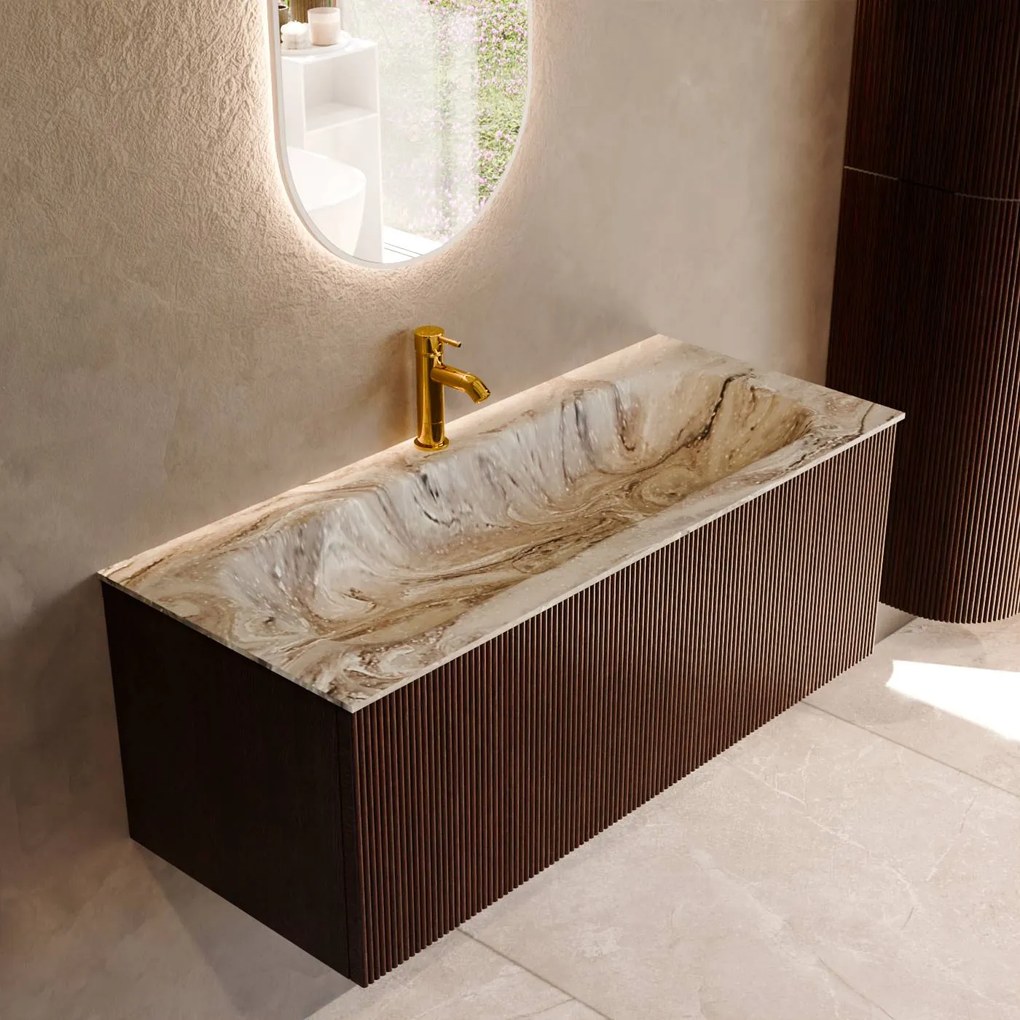 Mondiaz Kurve-dlux 110cm badmeubel ruby met 1 lade en wastafel big medium midden 1 kraangat glace