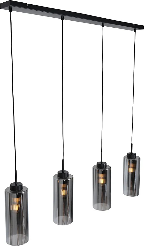 Smart hanglamp zwart met smoke glas 4-lichts incl. 4 Wifi ST64 - Laura
