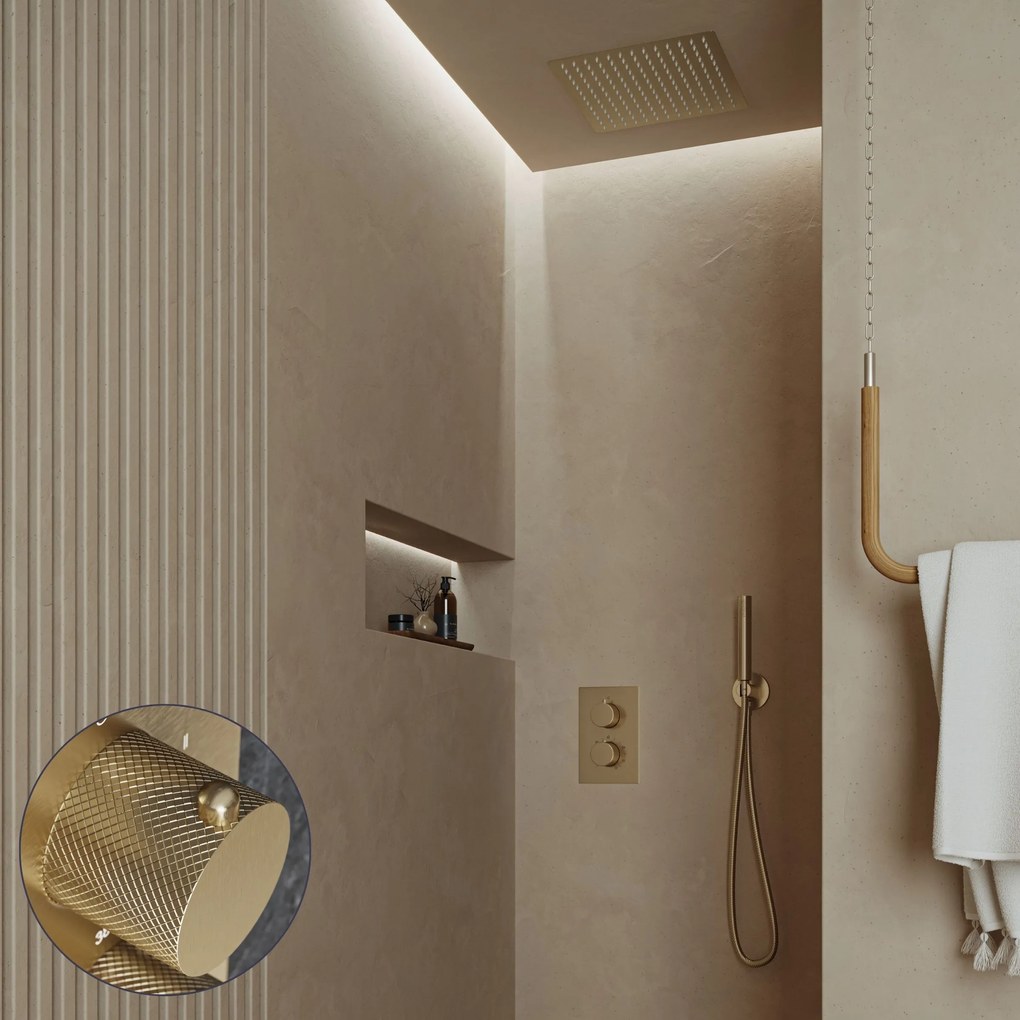 Saniclear Cube Curved inbouw regendouche met inbouw douchekop 30x30cm geborsteld messing - mat goud