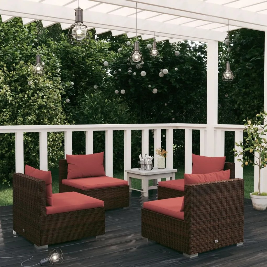 vidaXL 4-delige Loungeset met kussens poly rattan bruin