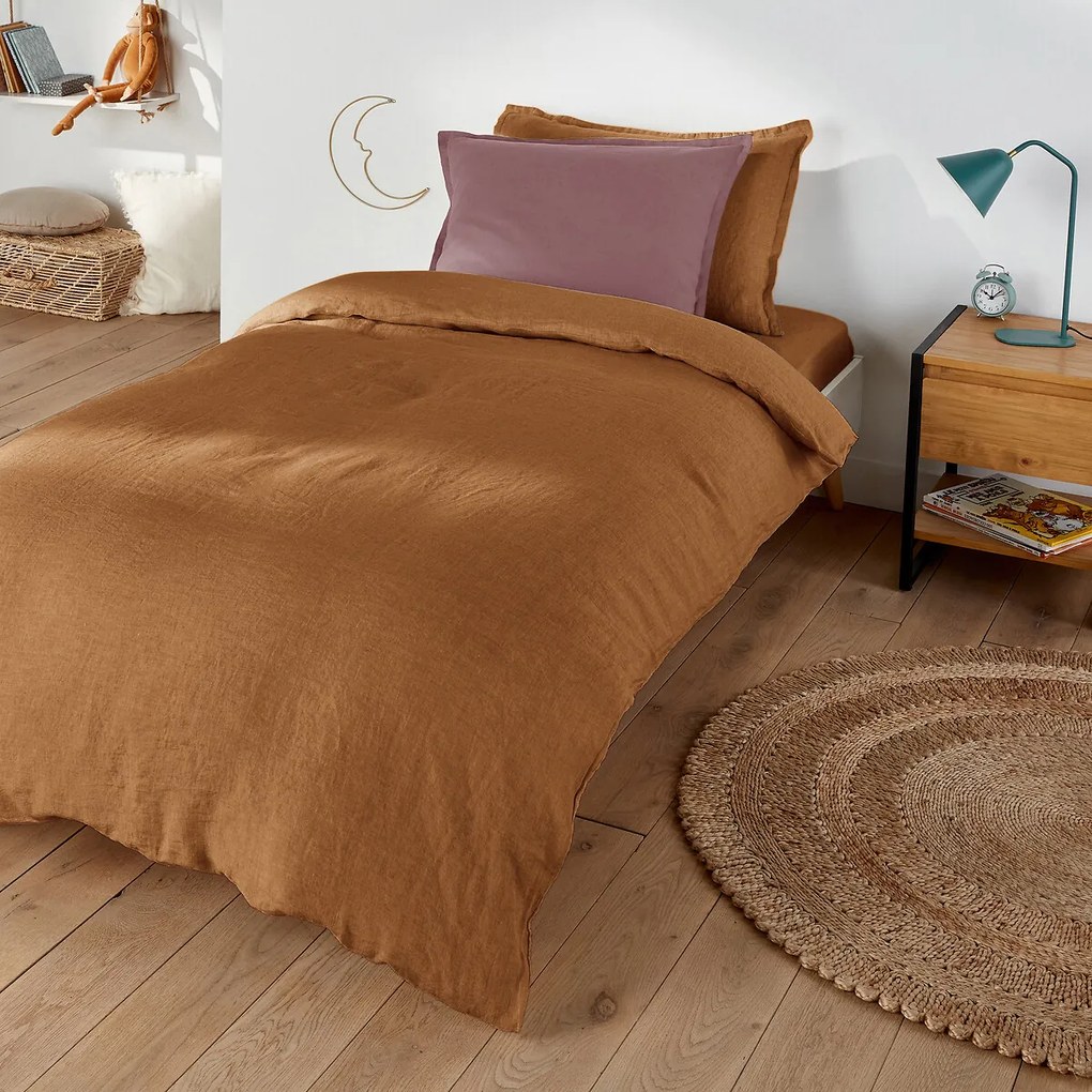 Hoeslaken in gewassen linnen, omslag 30 cm, Linot