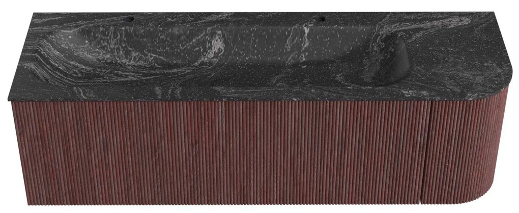 Mondiaz Kurve-dlux 145cm badmeubel ronding rechts ruby met 1 lade en deur en wastafel big large links 2 kraangaten lava