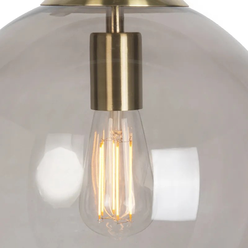 Smart hanglamp met dimmer messing met smoke glas 30 cm incl. Wifi ST64 - Ball Modern, Retro E27 rond Binnenverlichting Lamp