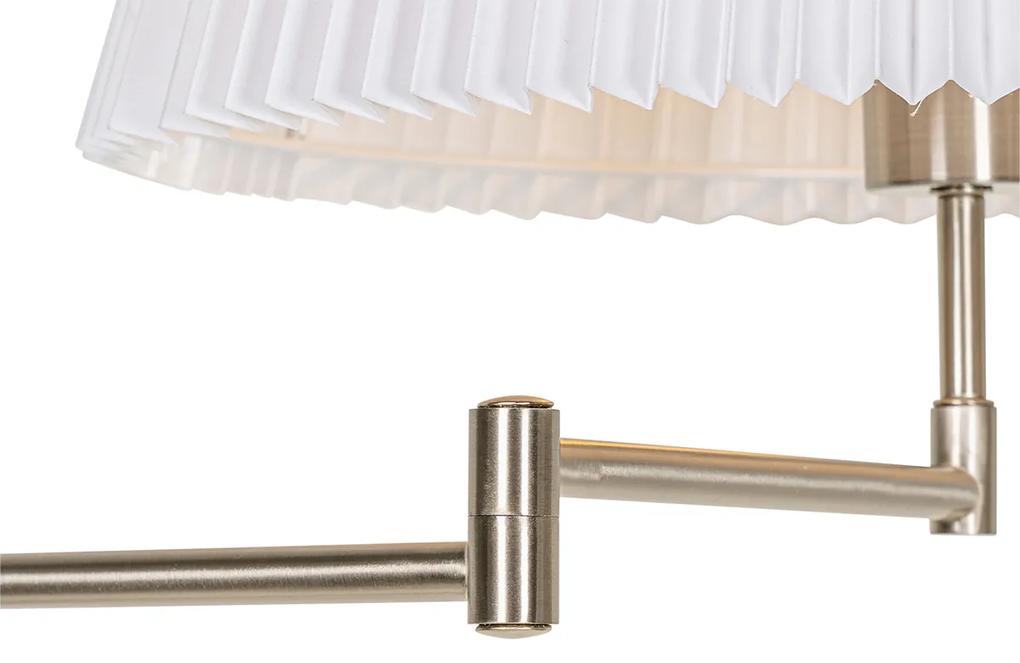 Vloerlamp staal met witte plisse kap en verstelbare arm - Ladas Deluxe Klassiek / Antiek E27 Binnenverlichting Lamp