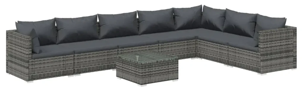 vidaXL 8-delige Loungeset met kussens poly rattan grijs