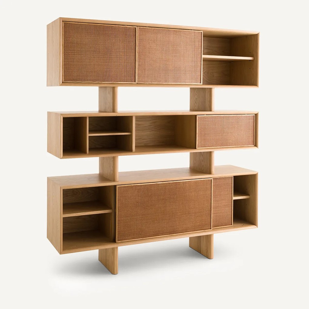 Eiken, fineer en leren servieskast, Propono