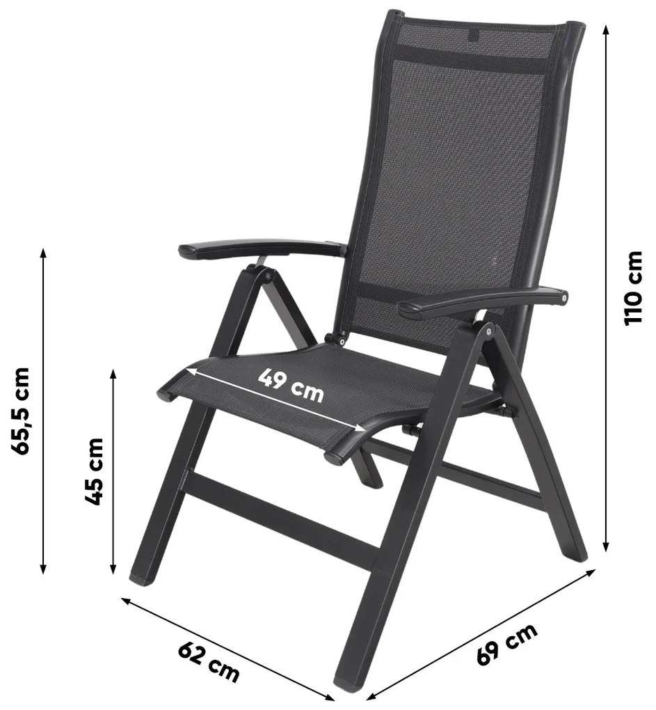Kettler Altura/Edge verstelbare aluminium tuinset voor 4 personen 160x95 cm. - Antraciet