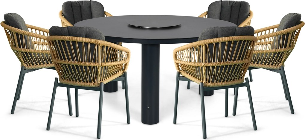 Tuinset Ronde Tuintafel 6 personen 150 cm Rope Grijs  De Laan Projects