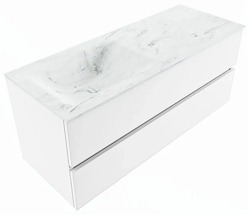 Mondiaz Vica DLux badmeubel 120cm talc 2 lades met wastafel opalo links 1 kraangat