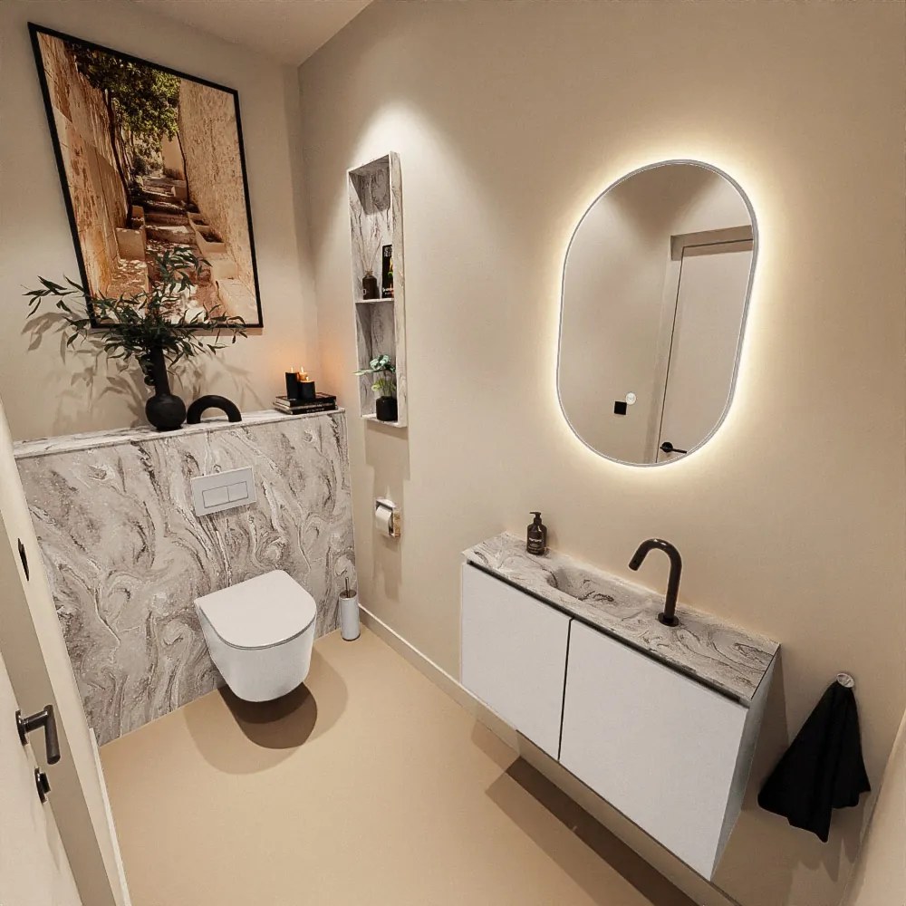 Mondiaz Ture DLux toiletmeubel 80cm linen met wastafel glace midden met kraangat