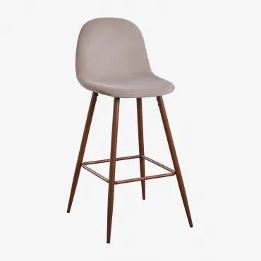 Glamm Fluwelen Hoge Kruk Grijs – Taupe & ↑75 Cm & Donker Hout - Sklum