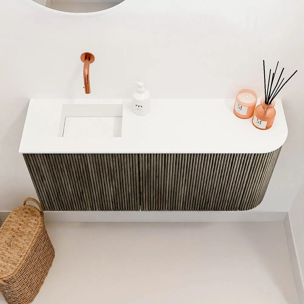 Mondiaz Joya 90cm toiletmeubel ronding rechts shadow met wastafel faye links zonder kraangat talc