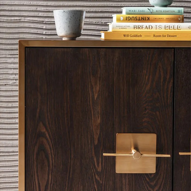 Dressoir Messing En Donker Hout - 180x40x80cm.