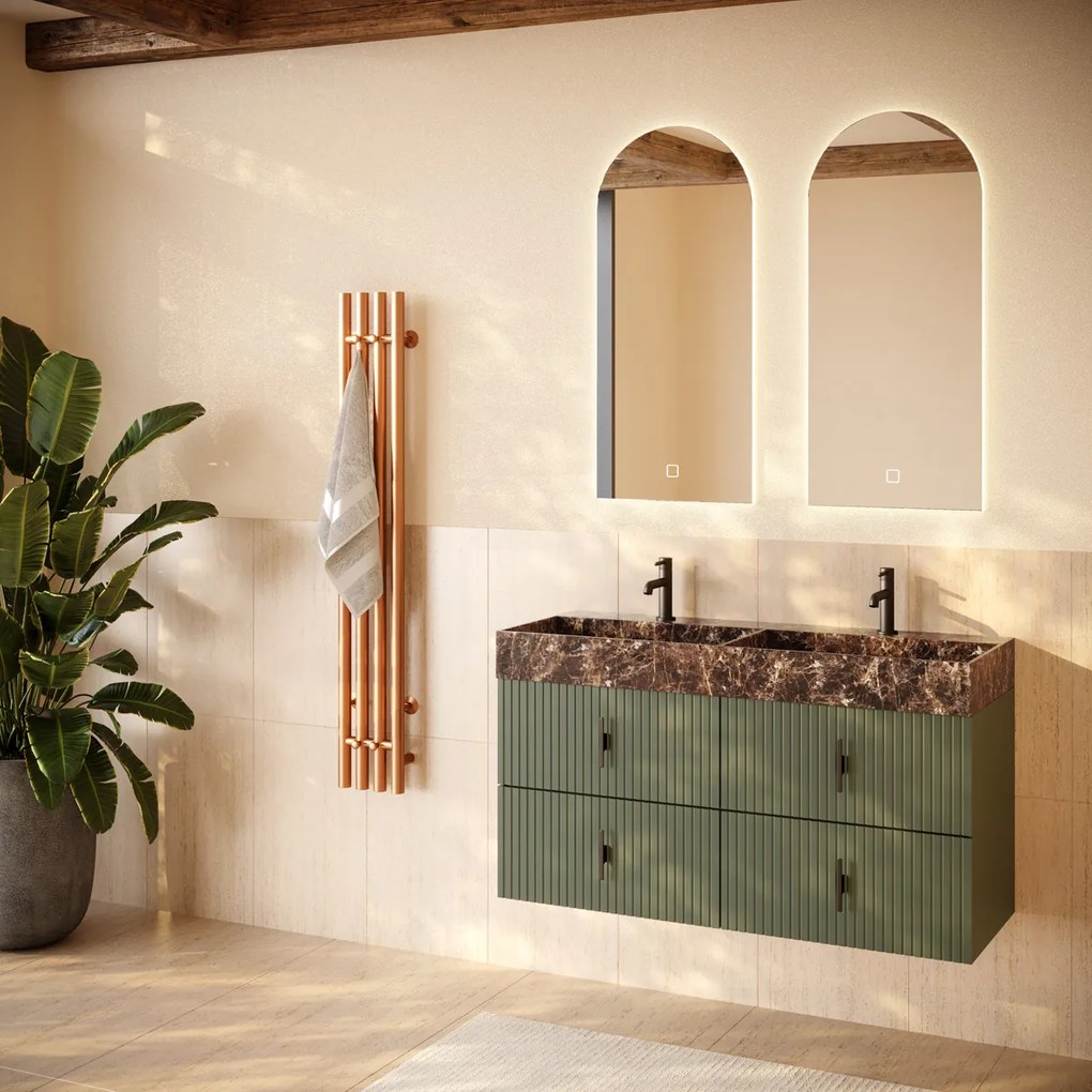 Muebles Murcia badmeubel ribbelfront 120cm legergroen met Dark Emperador wastafel met kraangaten