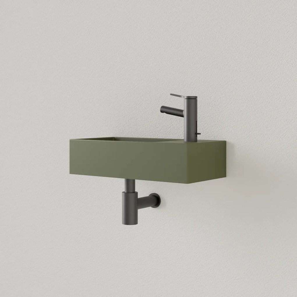 Sanigoods Nano fontein rechts olijf groen met kraangat 36x18cm
