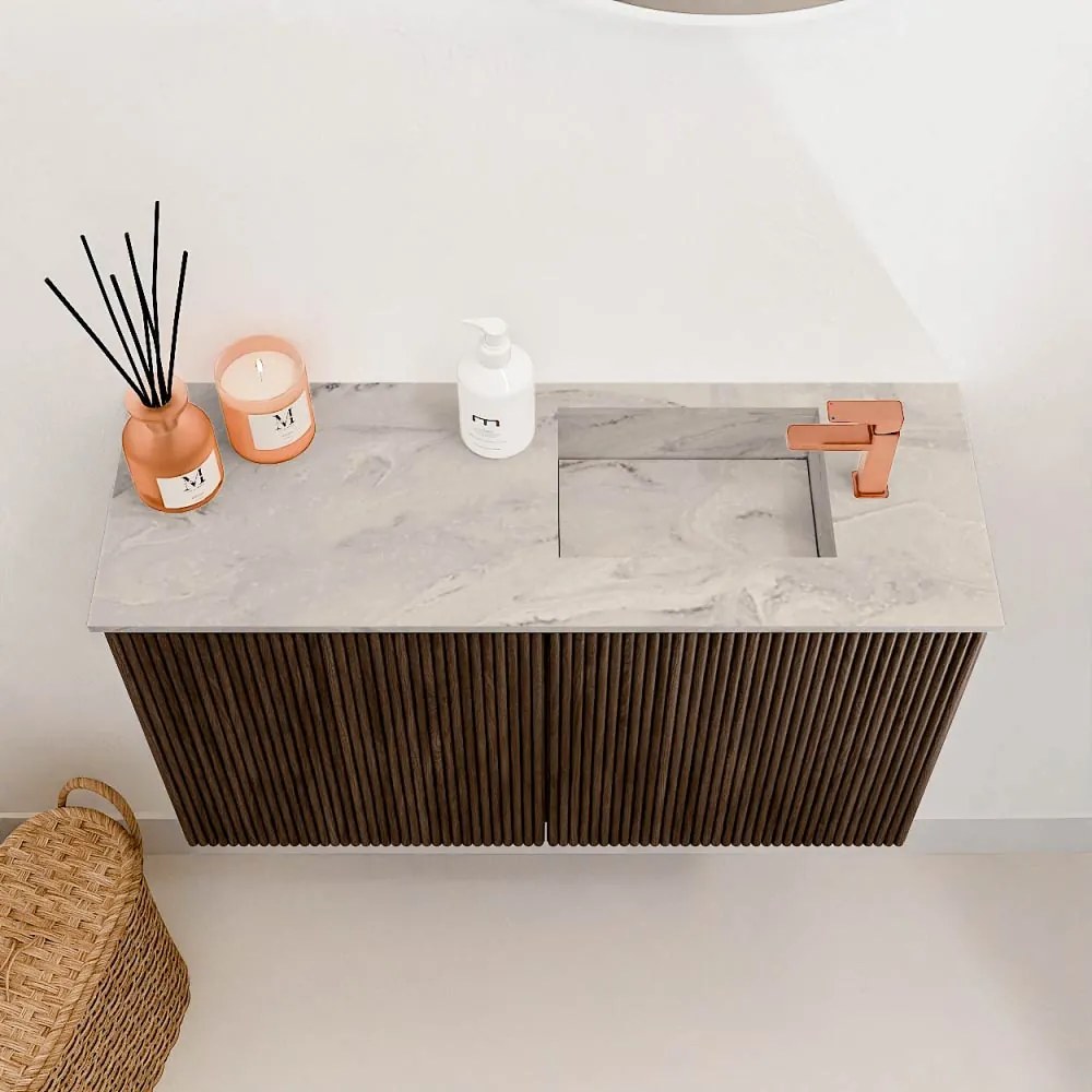 Mondiaz Joya DLux 70cm toiletmeubel walnut met wastafel faye rechts 1 kraangat glace