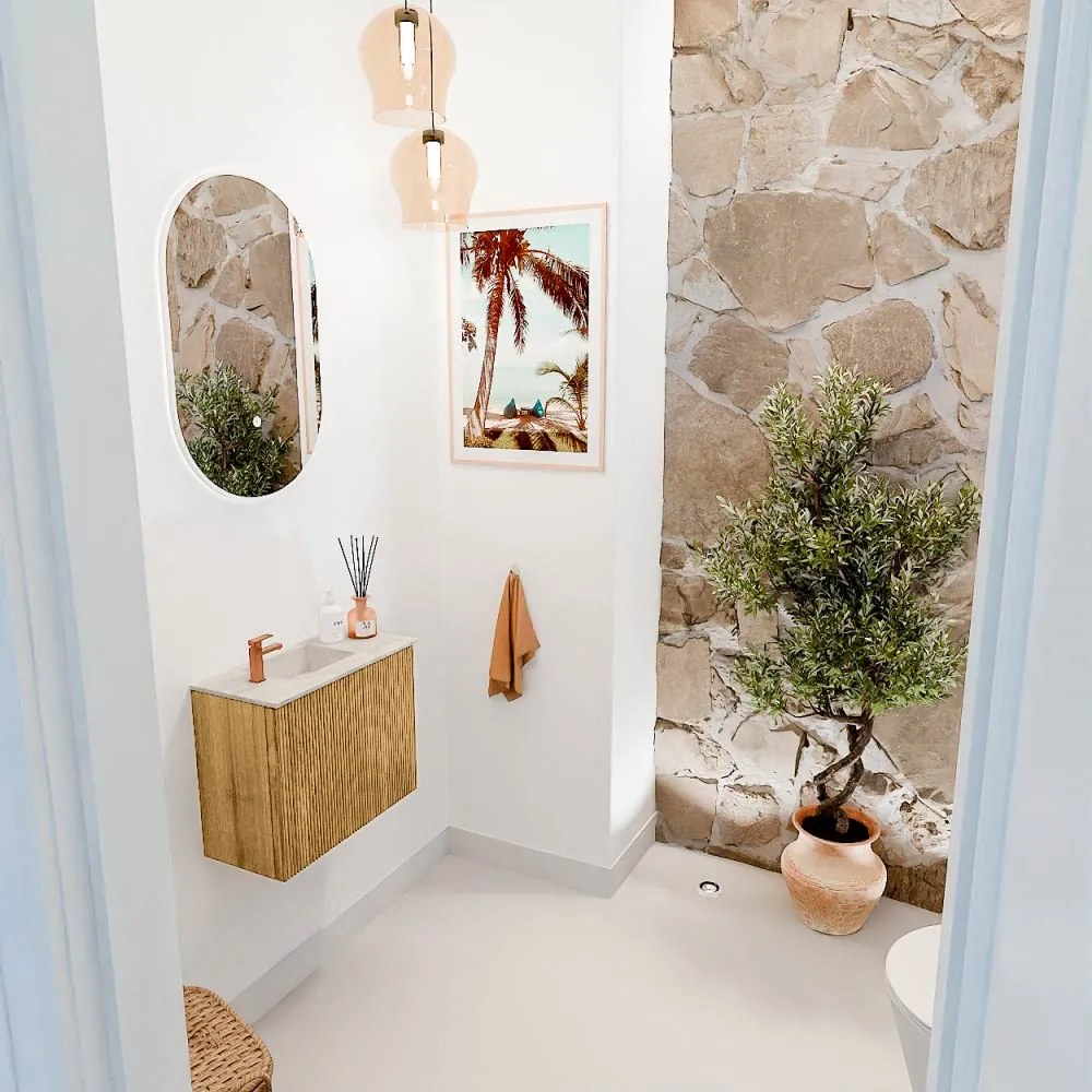 Mondiaz Joya DLux 50cm toiletmeubel oak met wastafel faye links 1 kraangat ostra