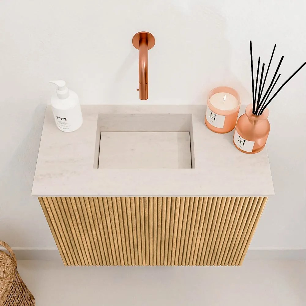 Mondiaz Joya DLux 50cm toiletmeubel oak met wastafel faye links zonder kraangat meli