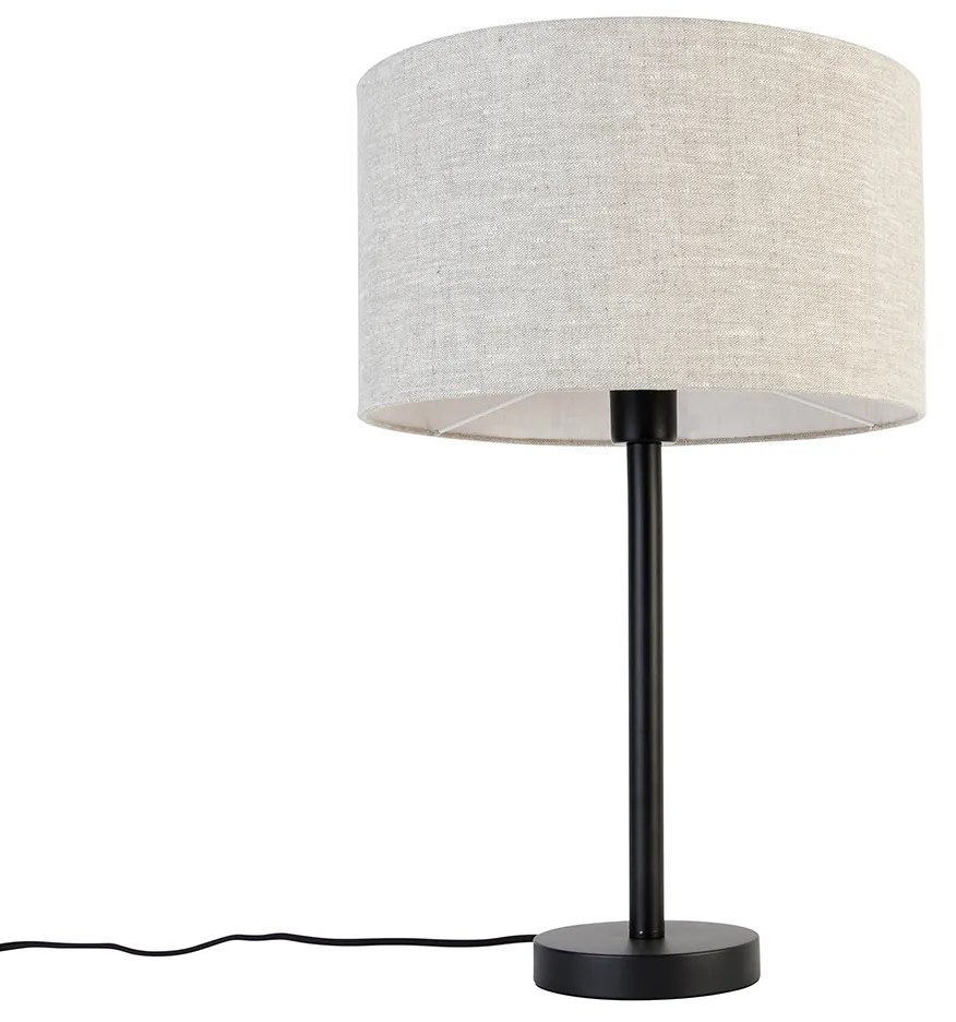 Moderne tafellamp zwart met linnen kap lichtgrijs 35 cm - Simplo