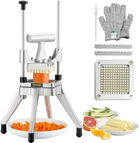 VEVOR Aardappelsnijder Frietsnijder 1/4 inch, Frietsnijder Groentesnijder Commerciële Chopper Fruitsnijder met 2 Vervangende Messen, RVS Chopper Salade, Fruit