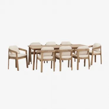 Rechthoekige Tafelset 220x100 Cm In Kaela Acaciahout En 8 Uleno Acaciahouten Tuinstoelen Lichte Acaciekleur - Sklum