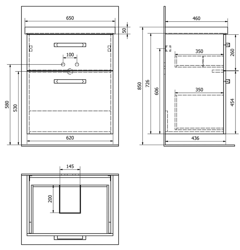 Aqualine Vega badkamermeubel met keramische wastafel 65x78cm wit