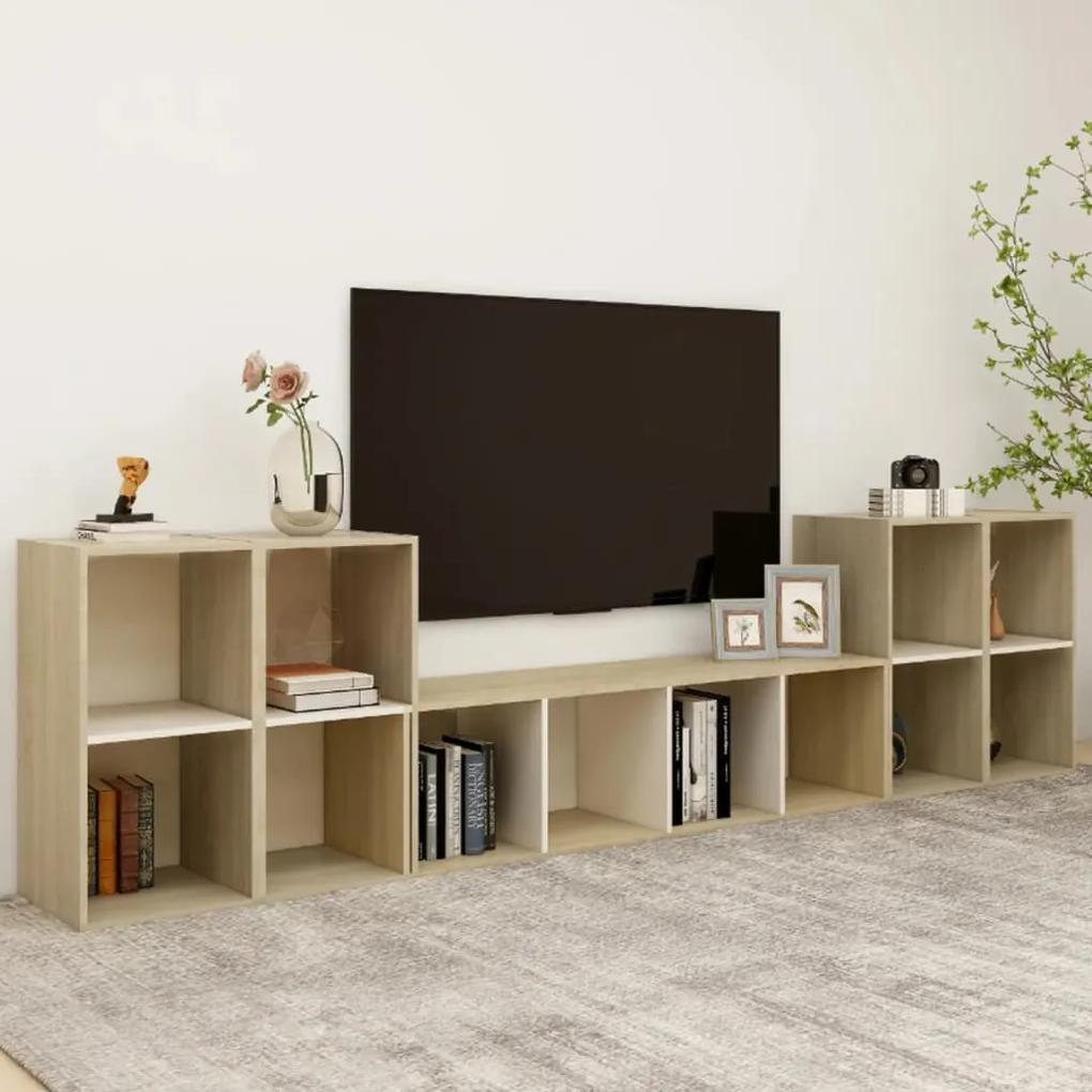 vidaXL 5-delige Tv-meubelset spaanplaat wit en sonoma eikenkleurig