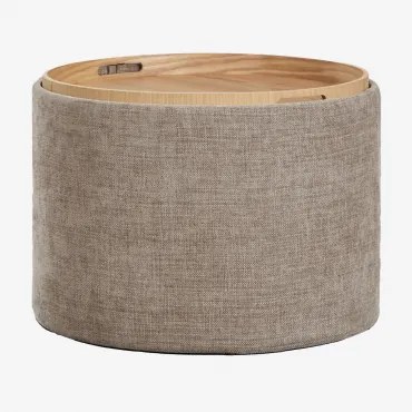 Berkeleni Ronde Gestoffeerde Salontafel Met Dienblad En Opbergruimte Ø55 Cm & Stof Grijs – Taupe - Sklum