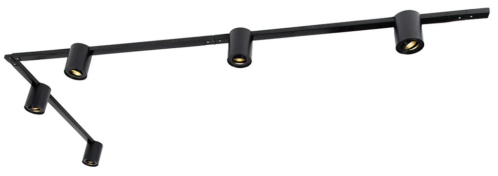 Modern 1-fase railsysteem met 5 spots zwart - Rondoo Up
