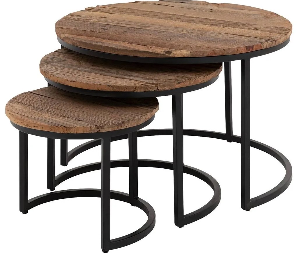 Goossens Eco Salontafel Otik rond, hout teak onbewerkt, urban industrieel, 77 x 47 x 77 cm