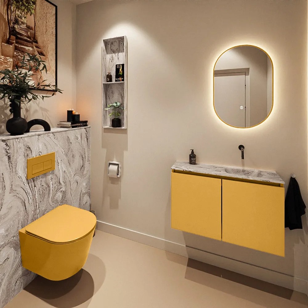 Mondiaz Ture DLux toiletmeubel 80cm ocher met wastafel glace rechts zonder kraangat