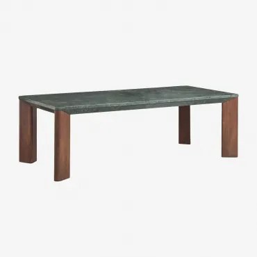 Rechthoekige Eettafel 240x110 Cm Van Mangohout En Marmer Garsea Groen Marmer Uit Udaipur - Donker Mangohout - Sklum