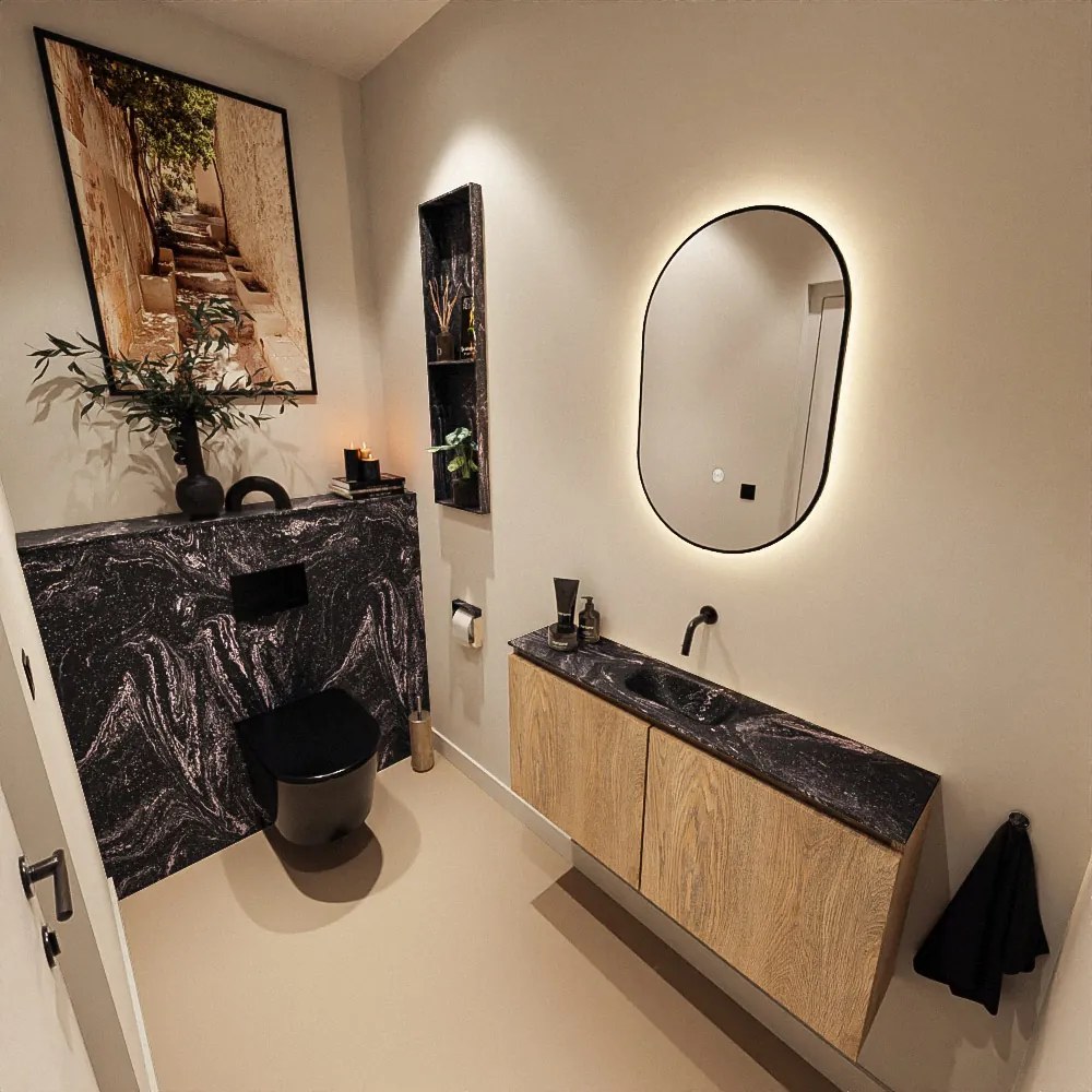 Mondiaz Ture DLux toiletmeubel 100cm washed oak met wastafel lava midden zonder kraangat