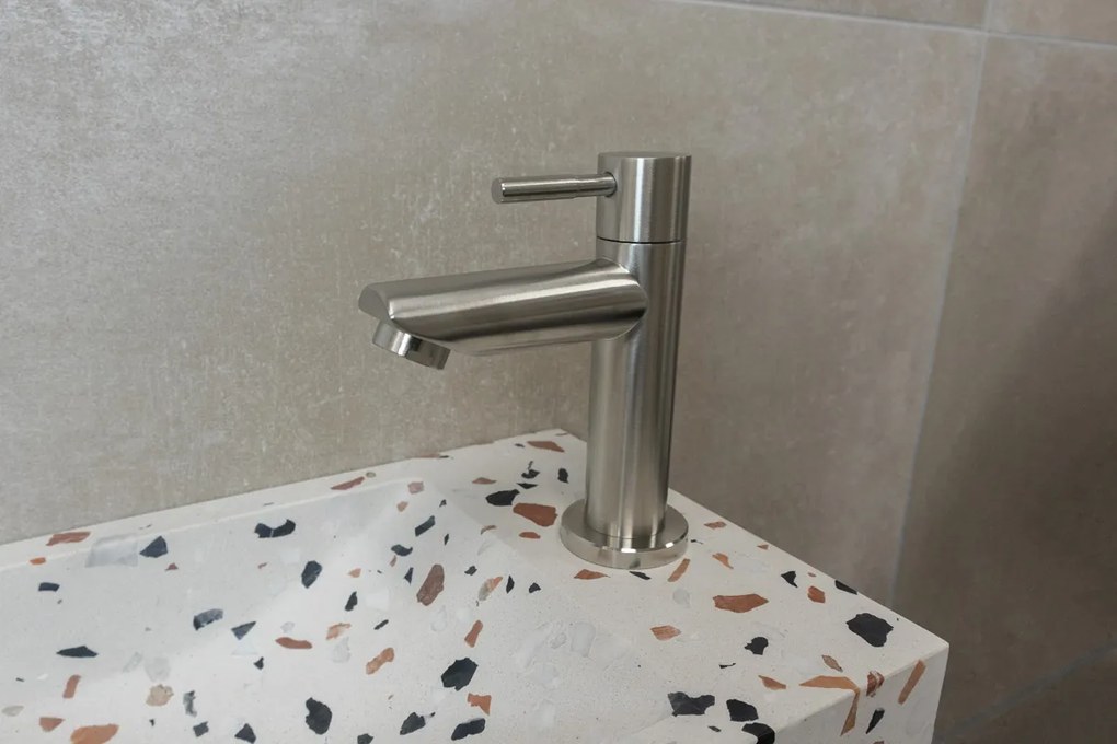 Saniclear Terrazzo fonteinset met rechte kraan in RVS