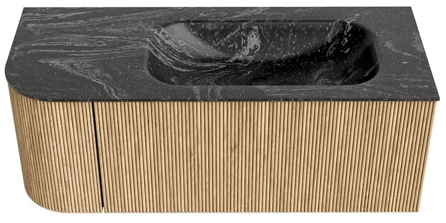 Mondiaz Kurve-dlux 115cm badmeubel ronding links oak met 1 lade en deur en wastafel big small rechts zonder kraangat lava