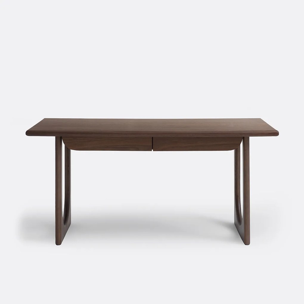 XL bureau in massief essen met walnootfineer, 2 lades, DOUVE