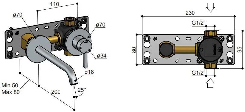 Hotbath ACE inbouw wastafelkraan messing geborsteld PVD