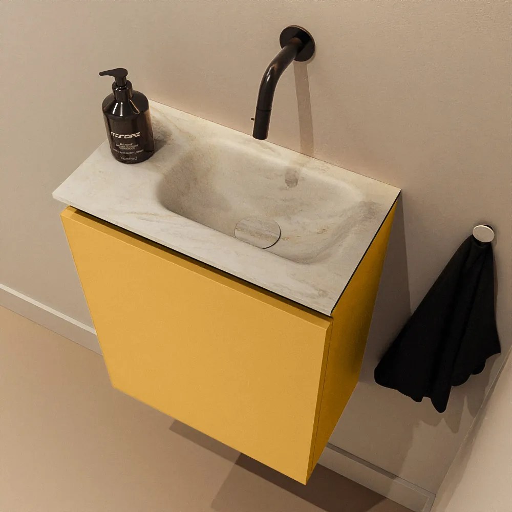 Mondiaz Ture DLux toiletmeubel 40cm ocher met wastafel ostra rechts zonder kraangat