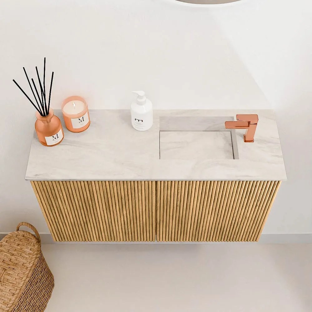Mondiaz Joya DLux 70cm toiletmeubel oak met wastafel faye rechts 1 kraangat ostra