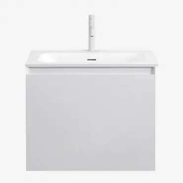 Macrae Zwevend Houten Badkamermeubelset Met Geïntegreerde Wastafel Wit & Spiegelloze & Wit ↑20 Cm Met Overloop Aftapventiel - Sklum