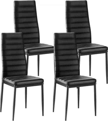 VEVOR Moderne eetkamerstoel (4 stuks) Elegante gestoffeerde leren stoel (draagvermogen 136 kg) voor eettafels, ruimtebesparende keukentafelstoel met dikke kussens en metalen poten, zwart café