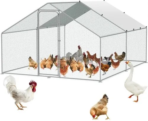 VEVOR Kippenhok, 3 x 3,93 x 1,99 m, Inloopren voor kippen in de tuin met afdekking, kippenhok met torendak en veiligheidsslot voor achtertuin, boerderij, eenden-, konijnen- en pluimveekooi