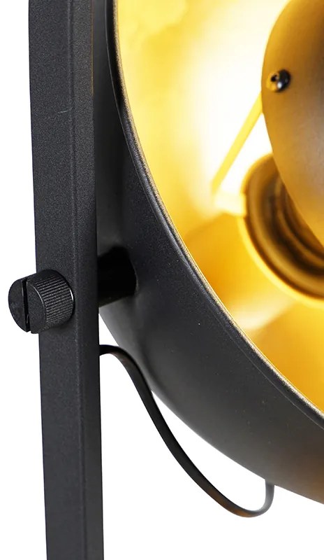 Industriële vloerlamp zwart met goud 3-lichts - Magnax