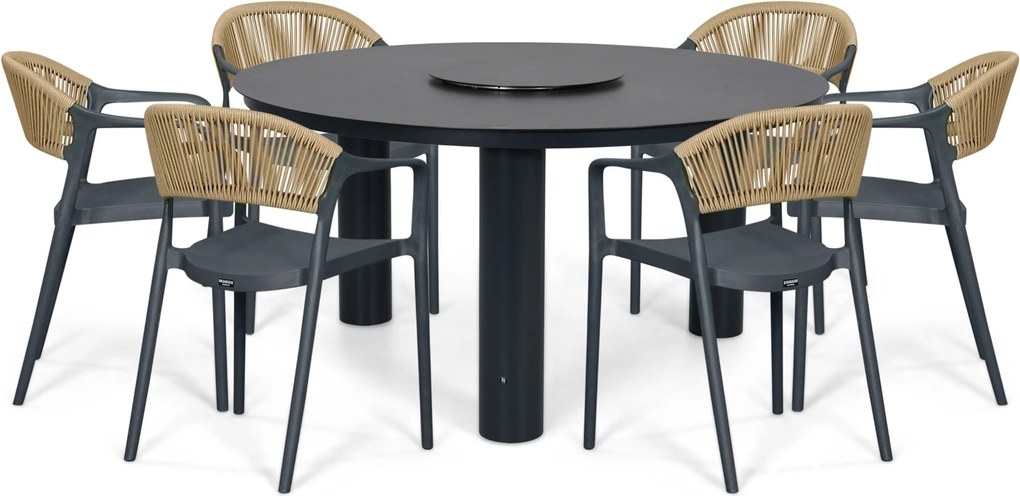 Tuinset Ronde Tuintafel 6 personen 150 cm Kunststof Grijs  Domani Furniture Toscano/Arancia