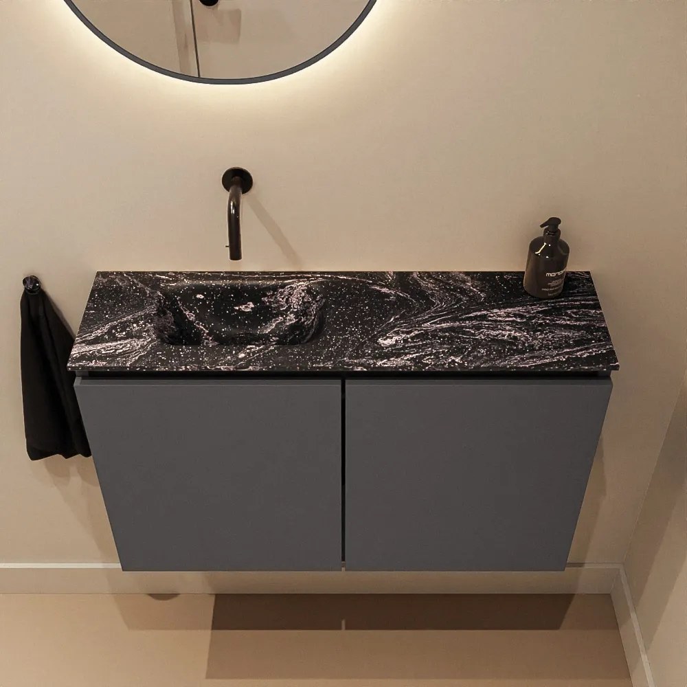 Mondiaz Ture DLux toiletmeubel 80cm dark grey met wastafel lava links zonder kraangat