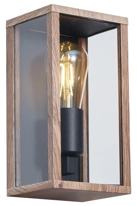 Industriële wandlamp hout print 26 cm IP44 - Charlois